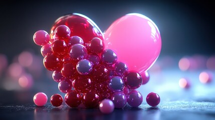 Fototapeta premium A Mesmerizing Display of Multicolored Glass Spheres Forming a Heart Shape, Radiating Love and Vibrancy in a Serene Atmosphere
