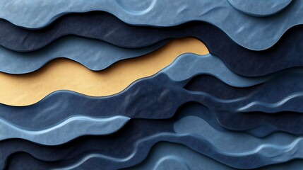 Abstract Blue And Gold Wavy Layers Design