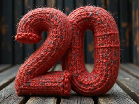Knitted yarn numerals forming the number twenty