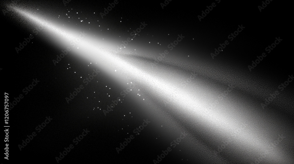 Poster Abstract black and white gradient background with a central light beam, featuring floating dust particles, light spot effects, and cool black and gray tones in a minimalist and artistic design, perfec