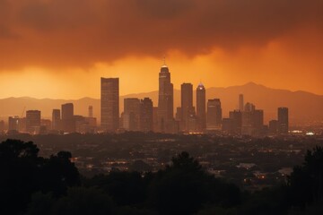 Fototapeta premium Los Angeles Skyline Underneath an Orange Sky
