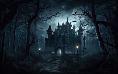 Obraz premium Dark Castle in a Mysterious Forest