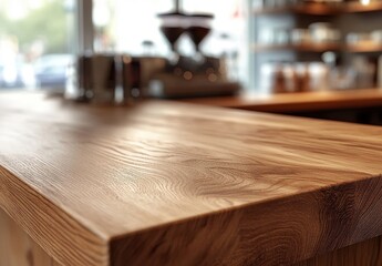 Empty wooden counter in cafe.