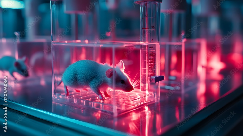 Poster laboratory mouse in a transparent containment unit