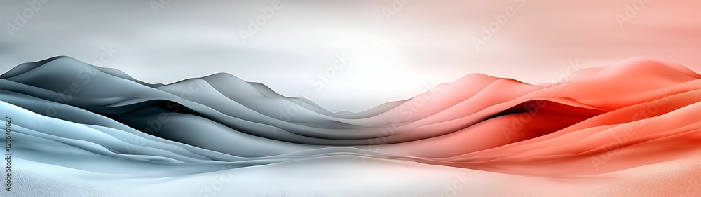 Poster a serene landscape featuring smooth, flowing waves of gray and red hues, creating a tranquil and abs