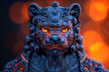 Majestic lion sculpture art gallery decorative object indoor close-up cultural heritage reflection