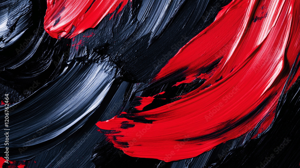 Aufkleber abstract painting with bold red and black brush strokes creating dynamic visual contrast