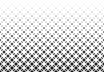 Geometric pattern of black stars and rhombs on a white background.Seamless in one direction. Option with a Short fade out.The Scale transformation method.