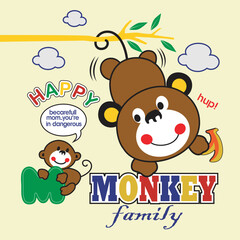 happy monkey family design cartoon vector illustration