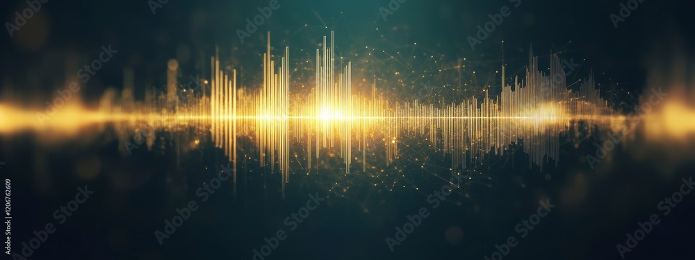 Poster digital sound wave representation showcasing vibrant colors and intricate patterns, symbolizing musi