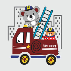 koala on the fire car design cartoon vector illustration