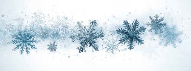 A mesmerizing array of delicate snowflakes drifting through a soft winter haze, creating a serene and magical atmosphere