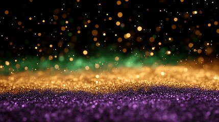 Glittering gold purple and green bokeh background