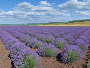 Obraz premium Tranquil Lavender Field at Sunset with Golden Light