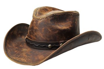 Brown leather cowboy hat isolated on transparent background