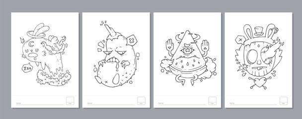 Doodle coloring page for children and adults. Black and white vector characters. Vector doodle illustration
