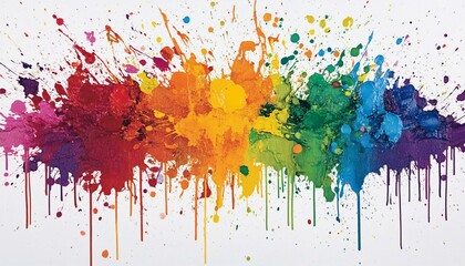 Fototapeta premium Abstract Rainbow Splatter Paint Artwork On Canvas