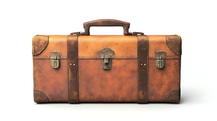 Old brown leather briefcase isolated on white background with clipping path