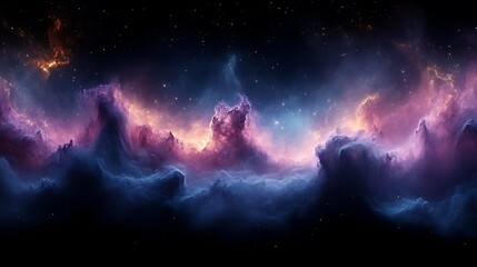 Naklejka premium Cosmic Nebula Landscape of Purple and Blue Hues