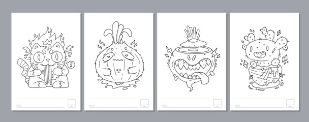 Doodle coloring page for children and adults. Black and white vector characters. Vector doodle illustration