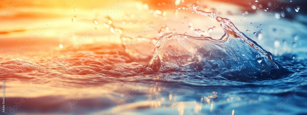 Poster captivating close-up of water splashing with vibrant sunlight creating a mesmerizing effect over rip