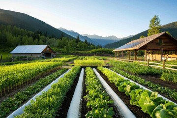 Sustainable farm heated with renewable energy for eco-friendly agriculture and a greener future.