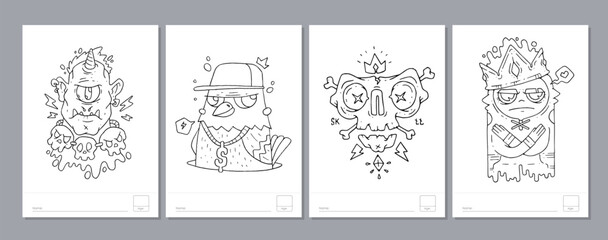 Doodle coloring page for children and adults. Black and white vector characters. Vector doodle illustration