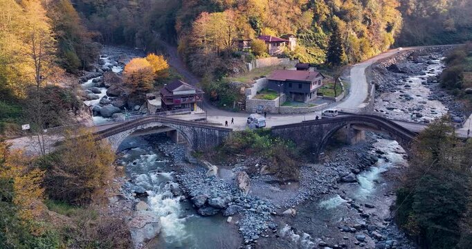 Two unique arch bridges and the river