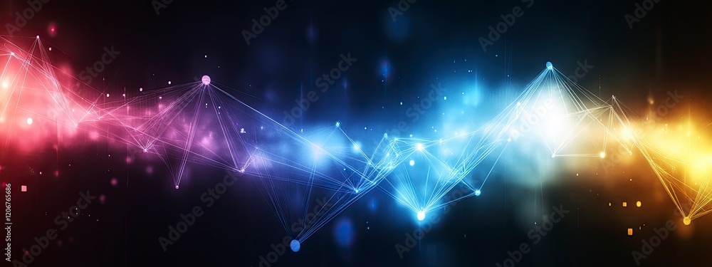 Poster abstract digital network connection with vibrant colors and glowing nodes depicting technology and i