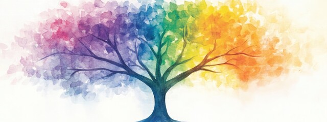 Obraz premium A vibrant watercolor tree with colorful foliage representing the beauty of nature and the changing seasons
