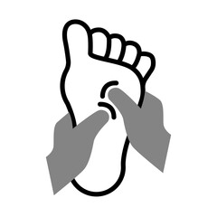 Foot and Leg Massage. Relaxation Therapy, Pain Relief, Wellness Care. Vector Editable Stroke Icon.