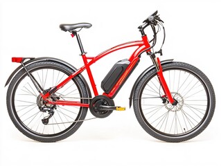 Obraz premium Sleek Red Electric Bicycle Modern Design City Commute Eco Friendly Transport