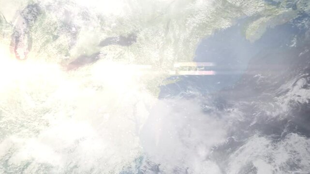 Earth zoom in from space and focus on New Brunswick, New Jersey, USA. Background for travel blog or intro. Satellite view. 3D style animation. Images from NASA.