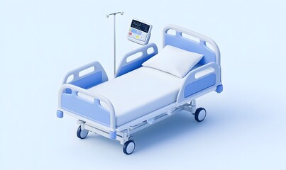 Empty hospital bed, sterile room, healthcare, 3D render
