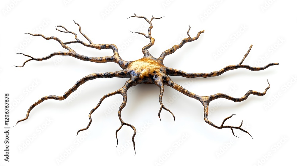 Poster a detailed 3d render of a single neuron cell