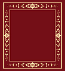 Decorative frame Elegant vector element for design in Eastern style, place for text. Floral golden and red border. Lace illustration for invitations and greeting cards