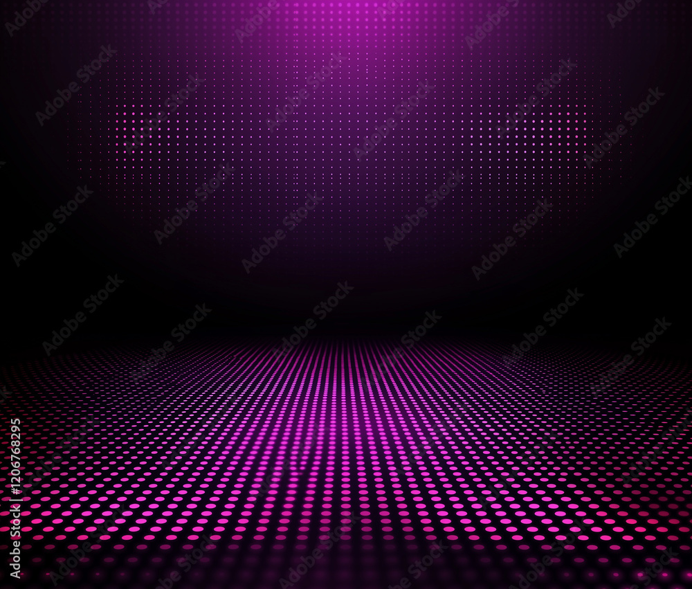 Poster abstract background with a dark purple color. the background is filled with small pink and purple ci
