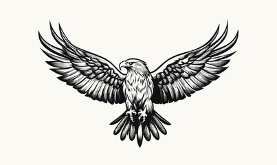 Obraz premium Majestic Flying Eagle Mascot in Engraving Style for Branding and Logos