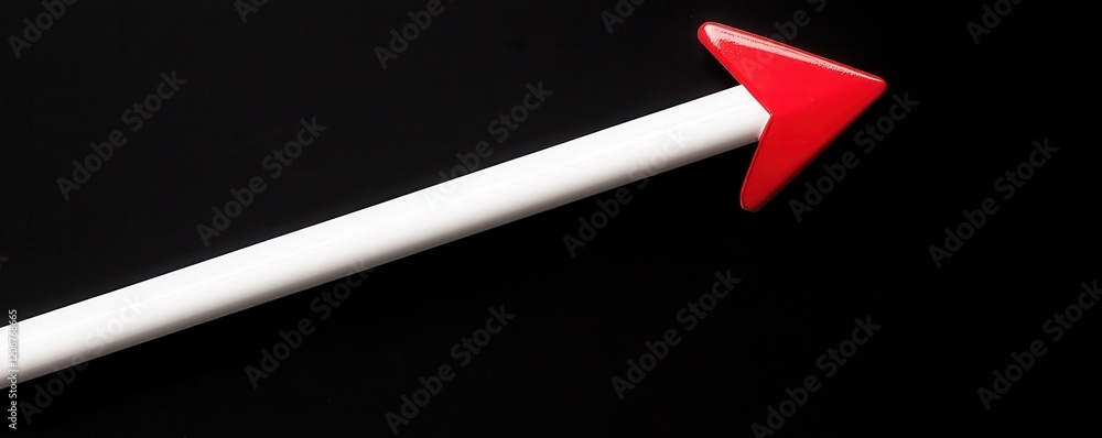 Poster a minimalist image featuring a red arrow pointing upward on a black background, symbolizing progress