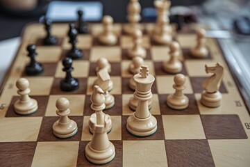 close up photo of ongoing chess game on a portable magnetic