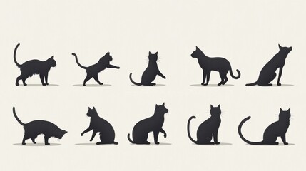 set of cats playing silhouettes