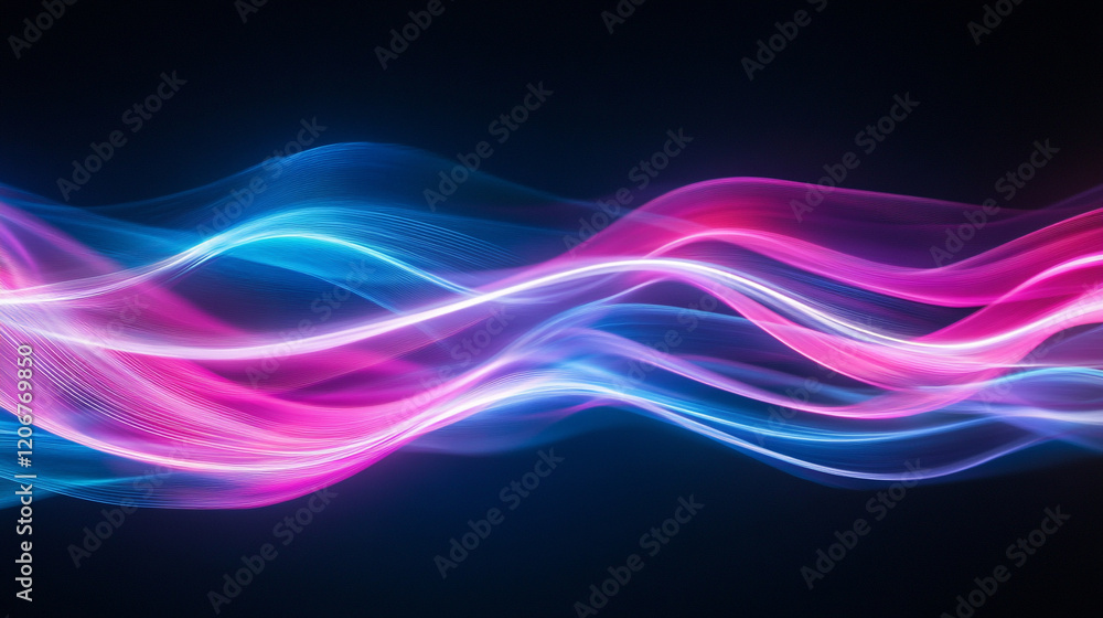 Poster colorful abstract light waves creating a stunning visual display in dark background