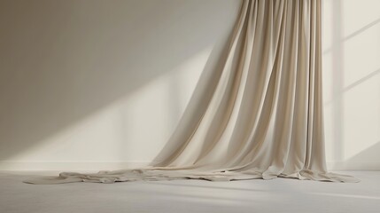 Soft Taupe Fabric Drapery on Muted Backdrop with Textured Finish