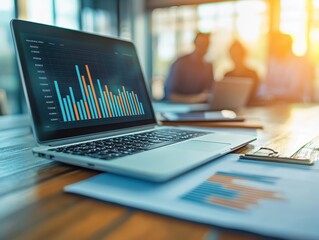 Ardent digital marketer passionately presenting campaign results, team gathered around, laptop showing high ROI, bright office, copy space for impactful digital strategies