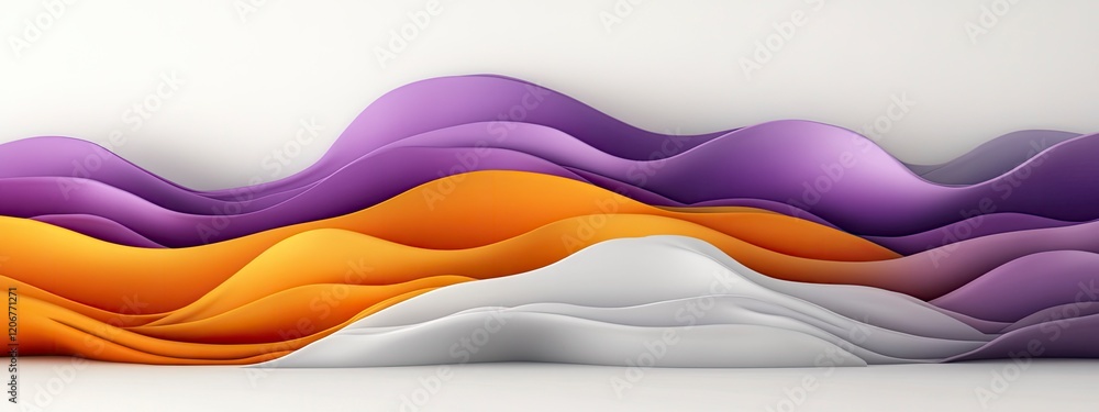 Poster abstract wave patterns in vibrant colors of purple, orange, and white creating a modern and dynamic 