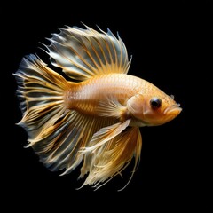 Fototapeta premium the AI Image Generator, Elegant Golden Fish With Flowing Fins on Black Background
