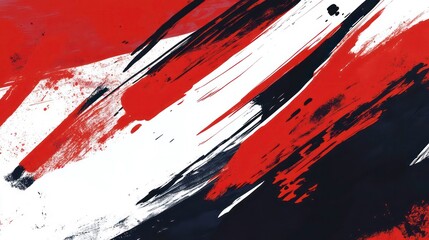 Vibrant abstract design featuring bold red, white, and black brush strokes