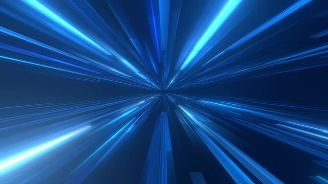 Abstract digital background featuring blue light streaks converging to a vanishing point, creating a futuristic high-speed motion effect.