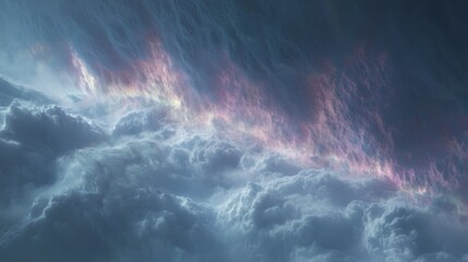Fototapeta premium Majestic Celestial Phenomenon with Shimmering Colors and Dramatic Cloud Patterns in the Sky