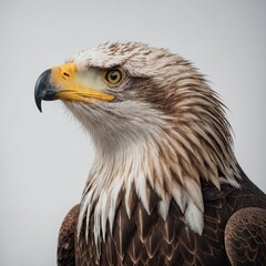 Naklejka premium A majestic eagle illuminated by a soft glow, set against a clean white background.